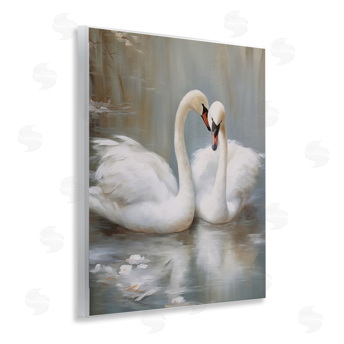 Kissing Swans on Pond Wood Plaque Wall Art, Home Decor by Arlington Prints