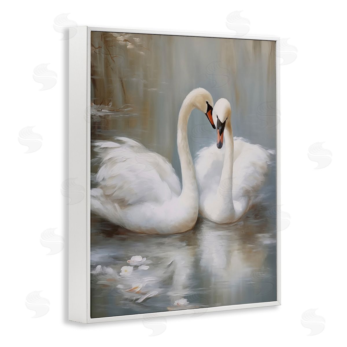 Kissing Swans on Pond White Frame Print Wall Art, Home Decor by Arlington Prints