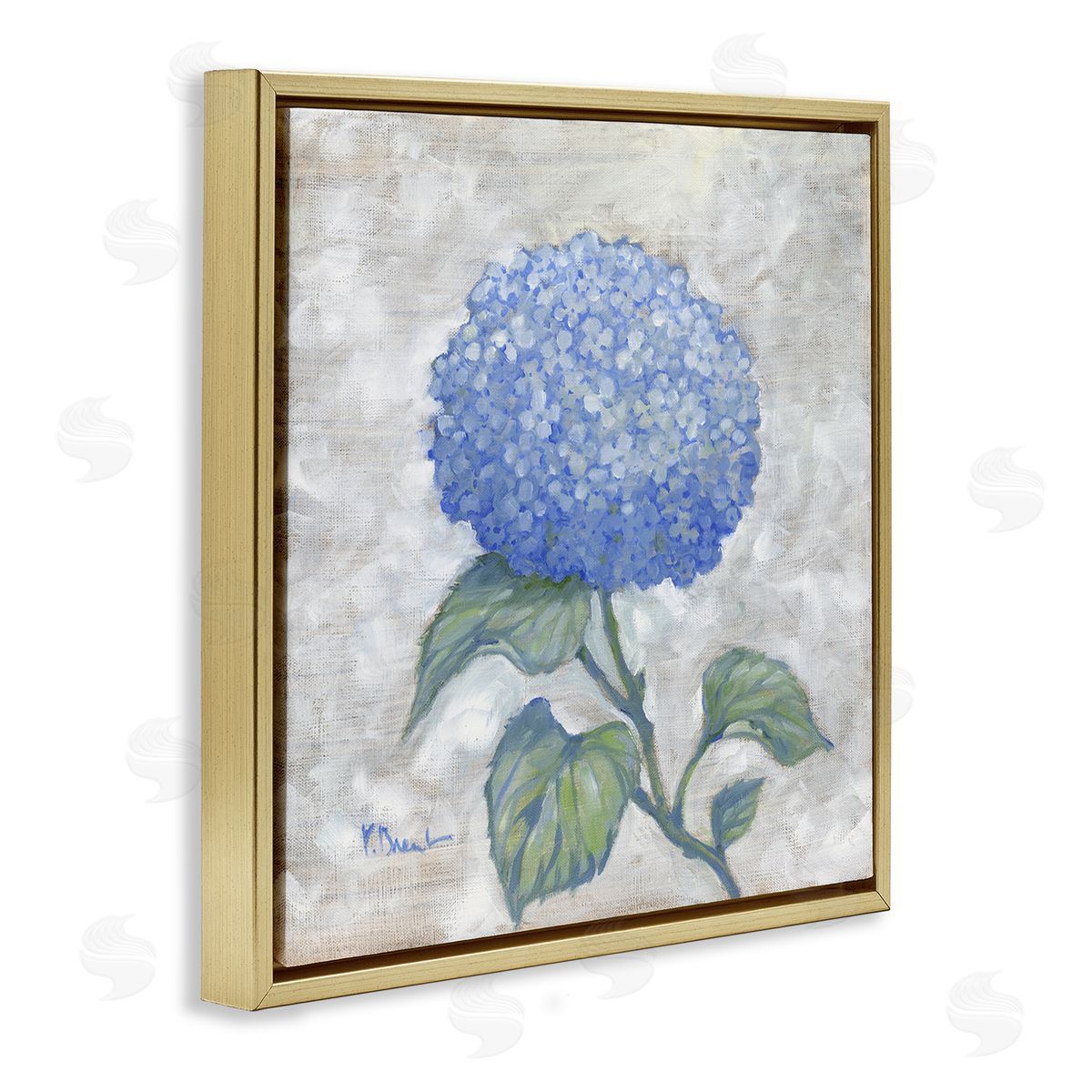 Round Blue Country Hydrangea Gold Floating Frame Canvas Wall Art, Home Decor by Paul Brent