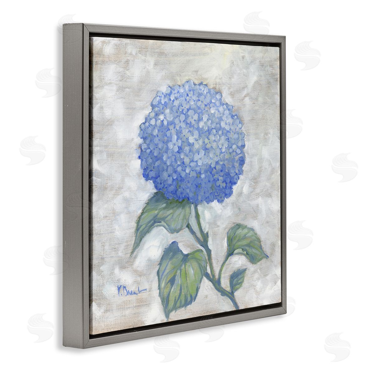 Round Blue Country Hydrangea Grey Floating Frame Canvas Wall Art, Home Decor by Paul Brent