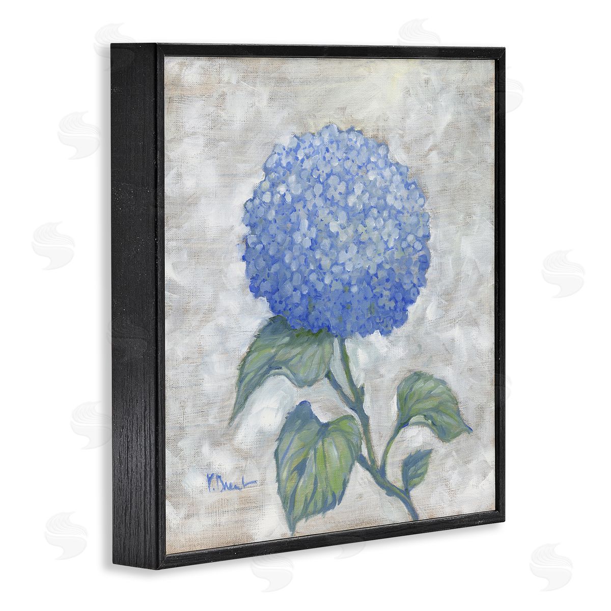 Round Blue Country Hydrangea Black Frame Print Wall Art, Home Decor by Paul Brent