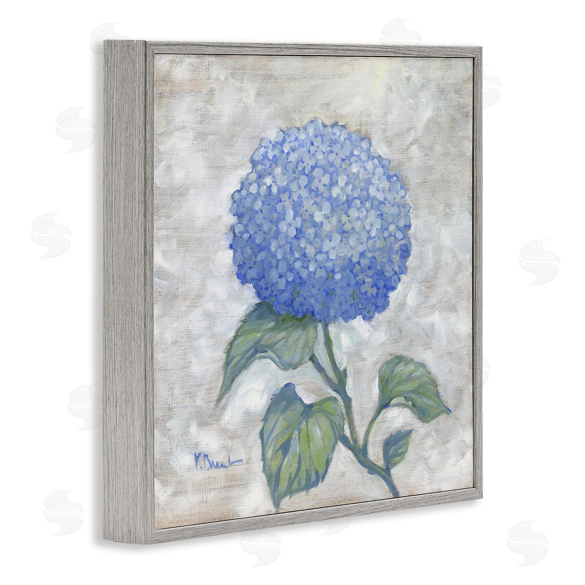 Round Blue Country Hydrangea Grey Frame Print Wall Art, Home Decor by Paul Brent