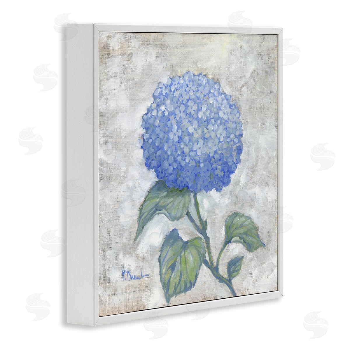 Round Blue Country Hydrangea White Frame Print Wall Art, Home Decor by Paul Brent