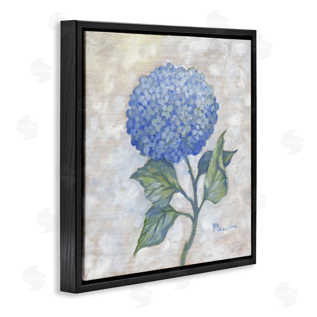 Traditional Blue Hydrangea Bloom Black Floating Frame Canvas Wall Art, Home Decor by Paul Brent