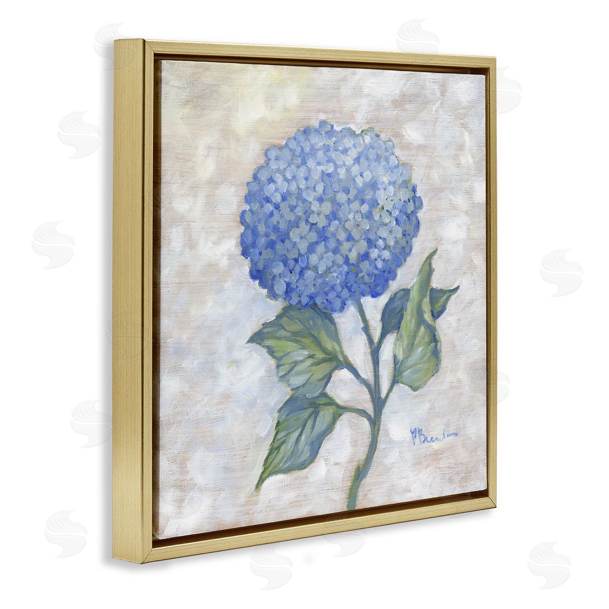 Traditional Blue Hydrangea Bloom Gold Floating Frame Canvas Wall Art, Home Decor by Paul Brent