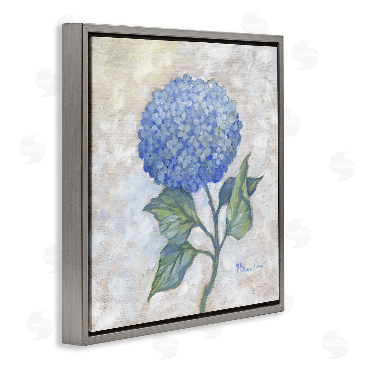 Traditional Blue Hydrangea Bloom Grey Floating Frame Canvas Wall Art, Home Decor by Paul Brent