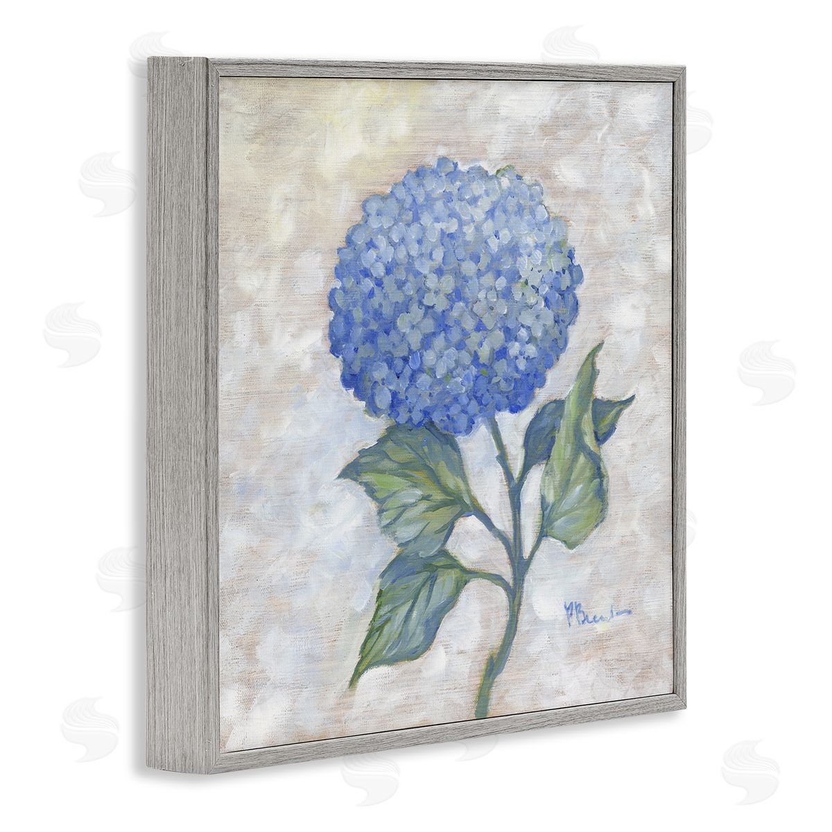 Traditional Blue Hydrangea Bloom Grey Frame Print Wall Art, Home Decor by Paul Brent