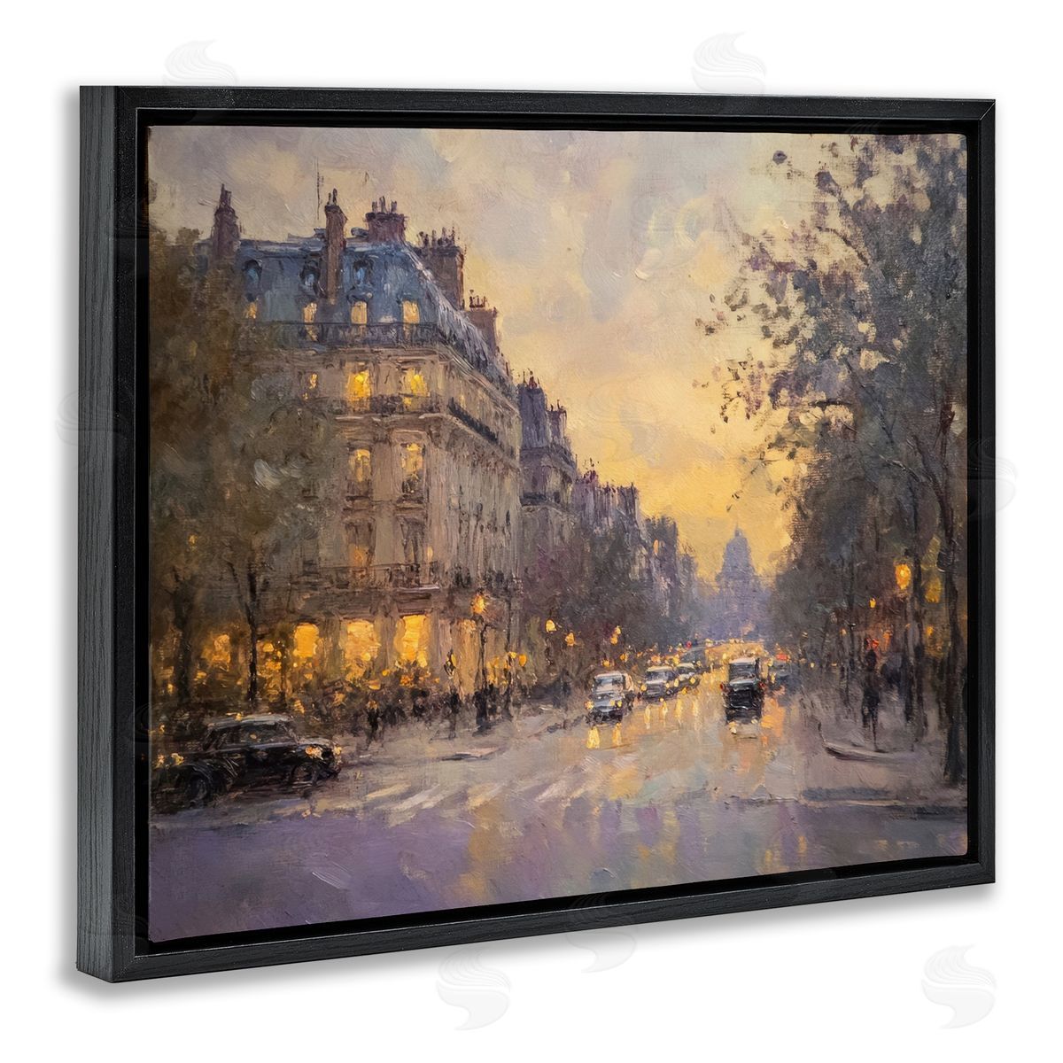 Vintage City Street View Black Floating Frame Canvas Wall Art, Home Decor by Petal Prints Design