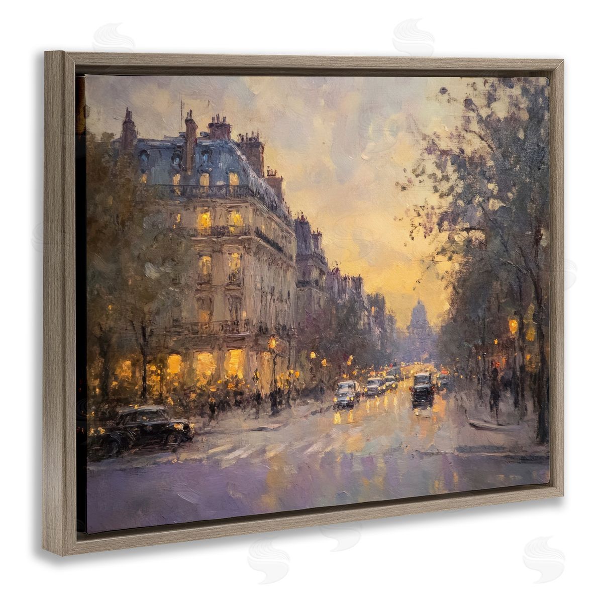 Vintage City Street View Brown Floating Frame Canvas Wall Art, Home Decor by Petal Prints Design