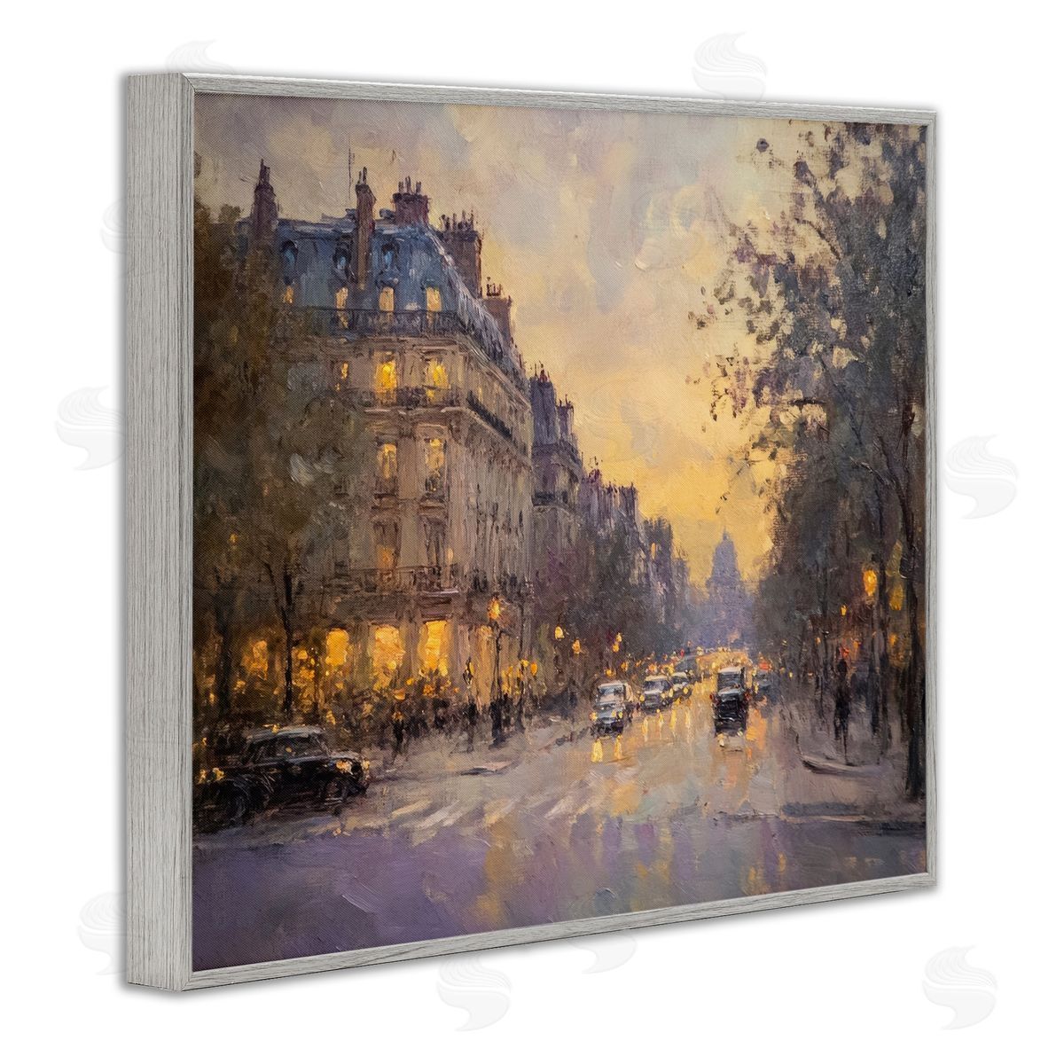 Vintage City Street View Grey Frame Print Wall Art, Home Decor by Petal Prints Design