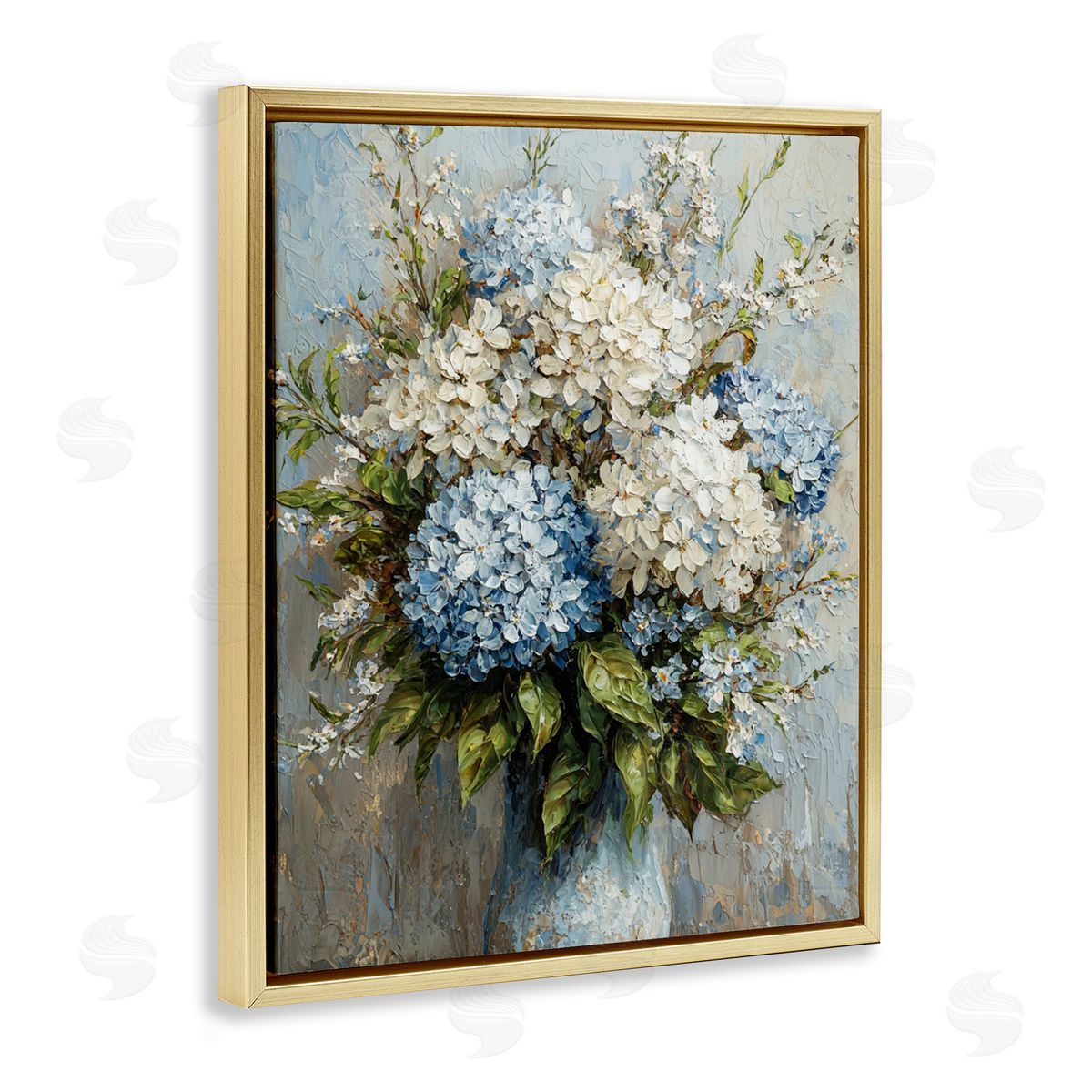 Muted Classic Hydrangeas Gold Floating Frame Canvas Wall Art, Home Decor by Franklyn Gregory