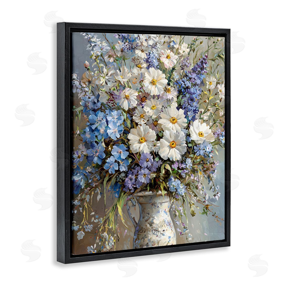 Flowers in Chinoiserie Vase Black Floating Frame Canvas Wall Art, Home Decor by Franklyn Gregory