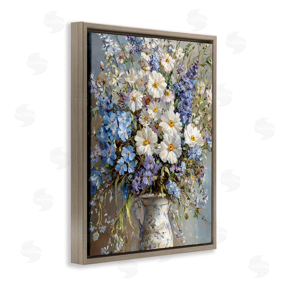 Flowers in Chinoiserie Vase Brown Floating Frame Canvas Wall Art, Home Decor by Franklyn Gregory