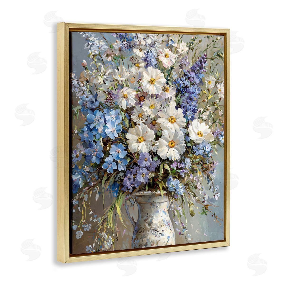 Flowers in Chinoiserie Vase Gold Floating Frame Canvas Wall Art, Home Decor by Franklyn Gregory