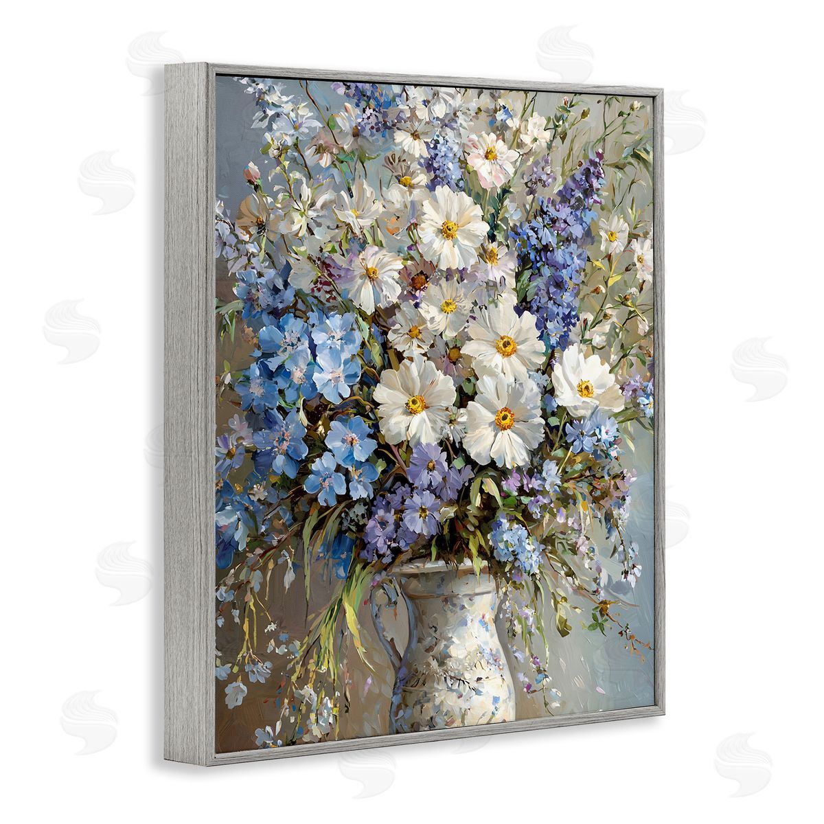 Flowers in Chinoiserie Vase Grey Frame Print Wall Art, Home Decor by Franklyn Gregory