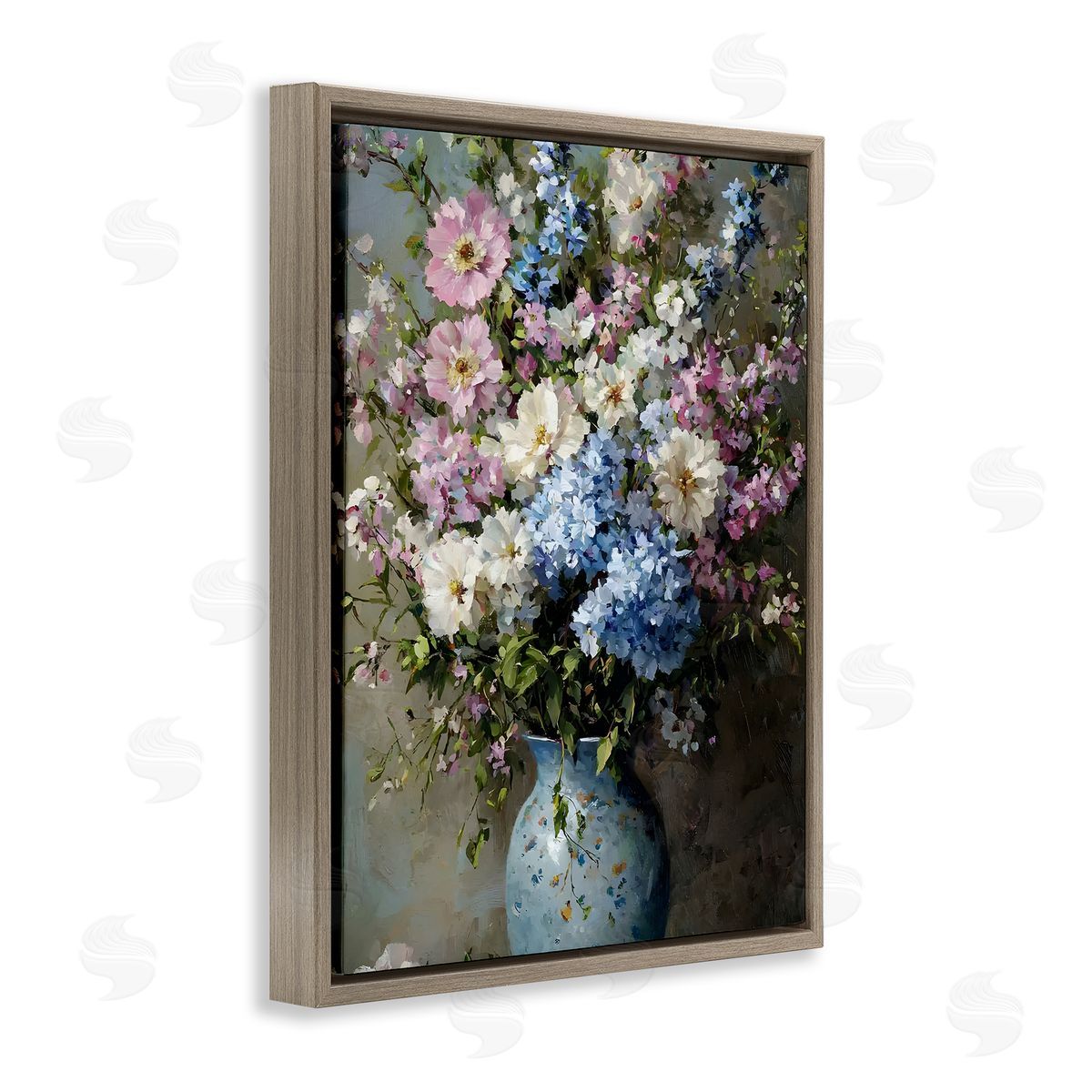 Traditional Cool Tone Bouquet Brown Floating Frame Canvas Wall Art, Home Decor by Franklyn Gregory