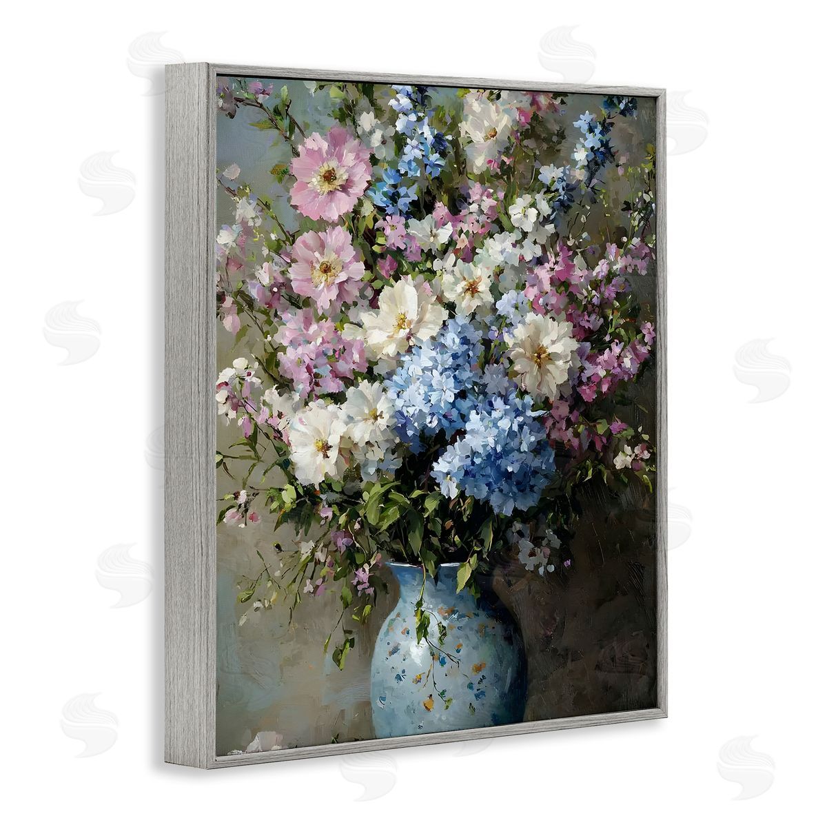 Traditional Cool Tone Bouquet Grey Frame Print Wall Art, Home Decor by Franklyn Gregory