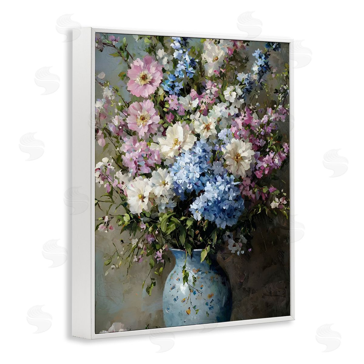 Traditional Cool Tone Bouquet White Frame Print Wall Art, Home Decor by Franklyn Gregory