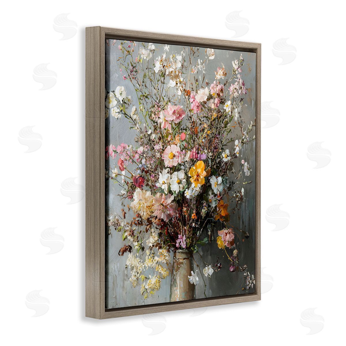Overflowing Spring Flowers Brown Floating Frame Canvas Wall Art, Home Decor by Franklyn Gregory