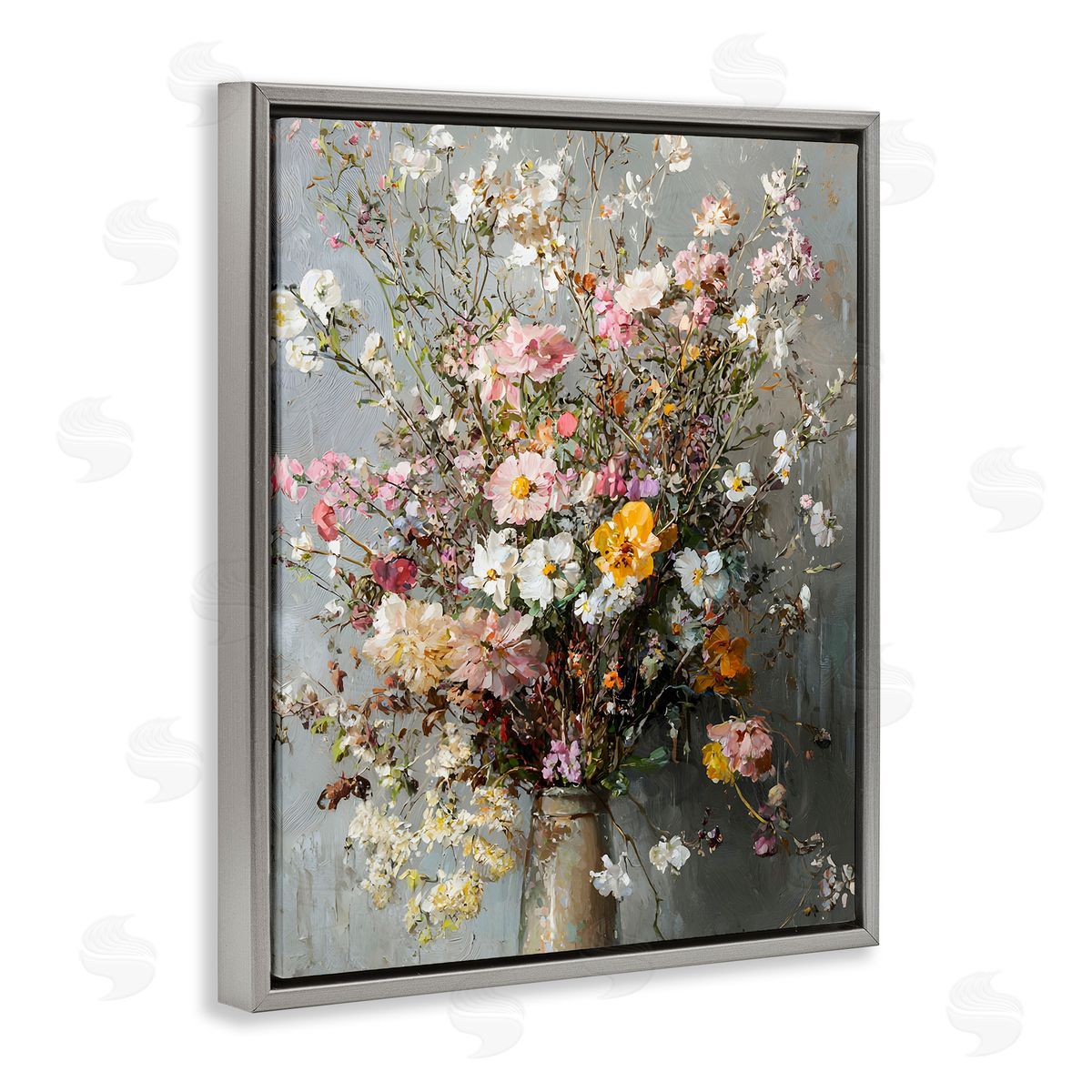 Overflowing Spring Flowers Grey Floating Frame Canvas Wall Art, Home Decor by Franklyn Gregory