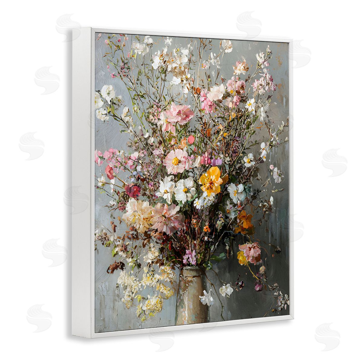 Overflowing Spring Flowers White Frame Print Wall Art, Home Decor by Franklyn Gregory