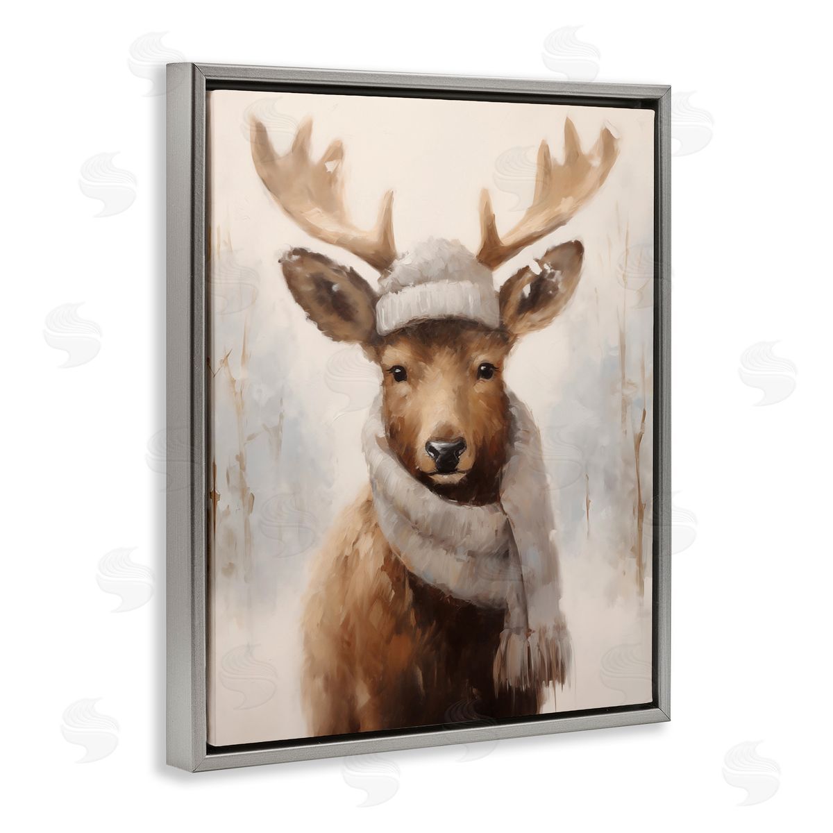 Cozy Winter Deer Fawn Grey Floating Frame Canvas Wall Art, Home Decor by Arlington Prints