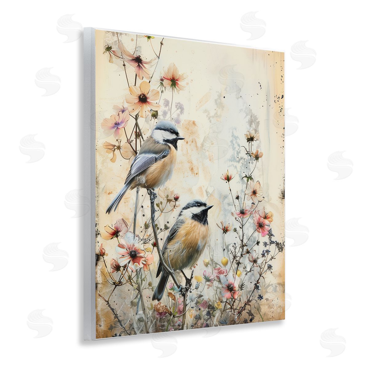 Sparrows Perched on Florals Wood Plaque Wall Art, Home Decor by Arlington Prints