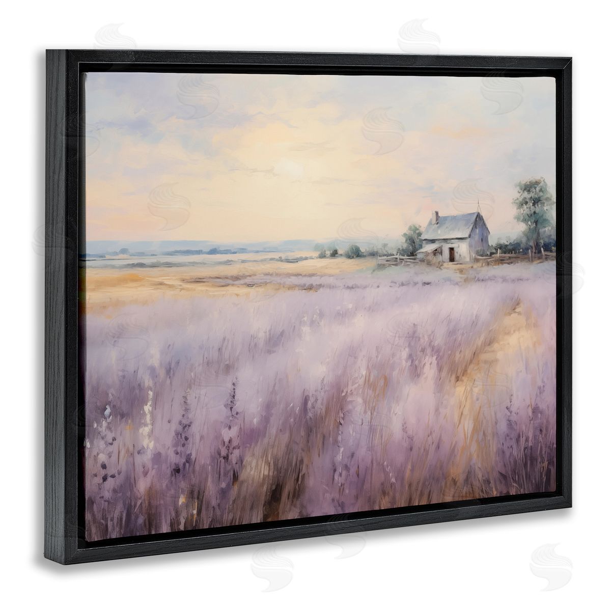 Lavender Farm Fields Black Floating Frame Canvas Wall Art, Home Decor by Arlington Prints