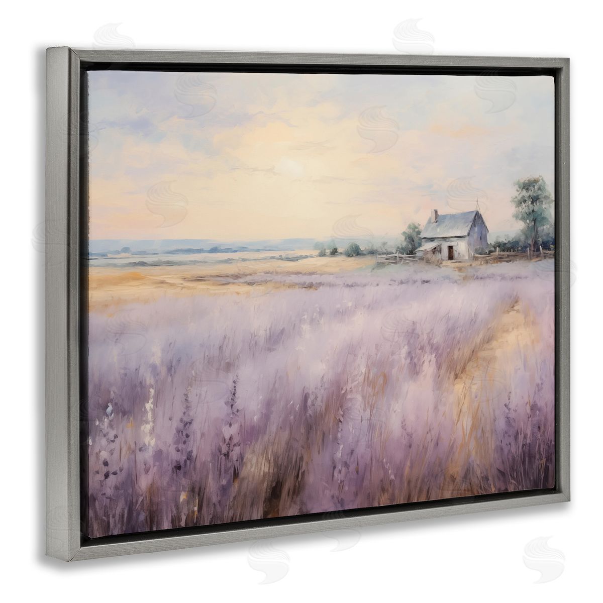 Lavender Farm Fields Grey Floating Frame Canvas Wall Art, Home Decor by Arlington Prints