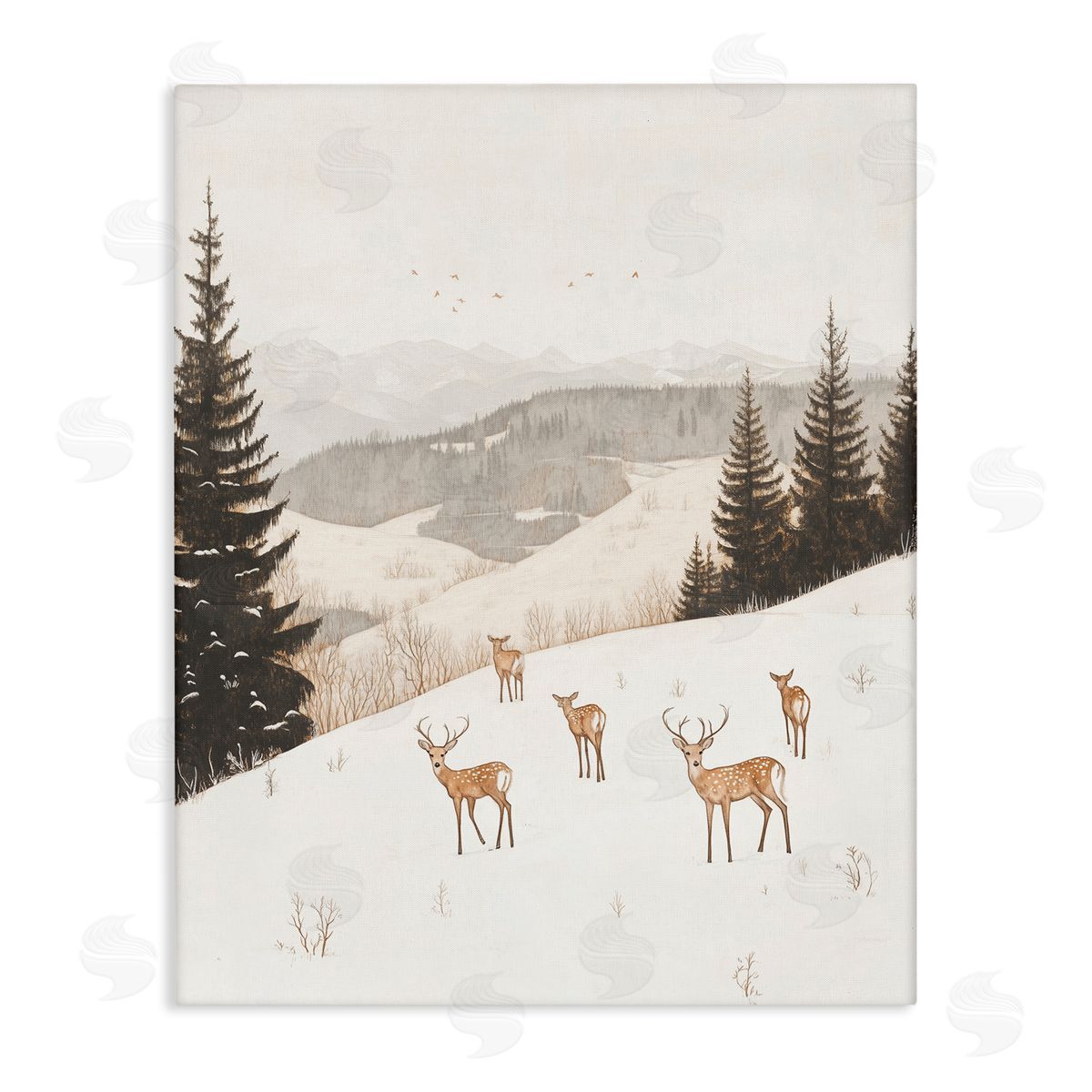 Winter Deer Mountain View Canvas Wall Art, Home Decor by Arlington Prints