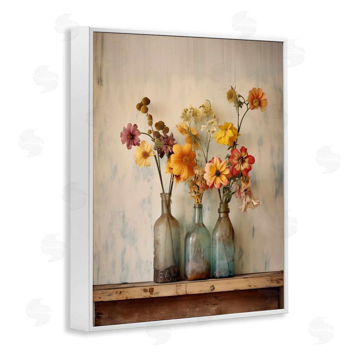 Rustic Spring Flowers Shelf White Frame Print Wall Art, Home Decor by Arlington Prints