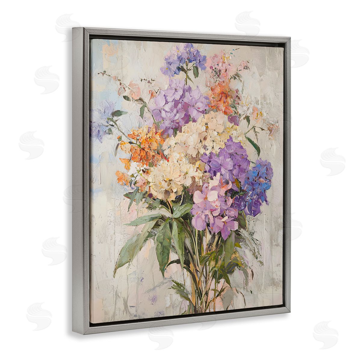 Abstract Hydrangea Clusters Grey Floating Frame Canvas Wall Art, Home Decor by Franklyn Gregory
