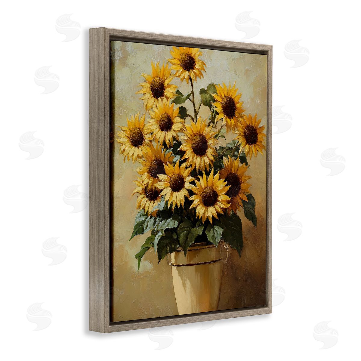 Sunny Sunflowers Arrangement Brown Floating Frame Canvas Wall Art, Home Decor by Franklyn Gregory