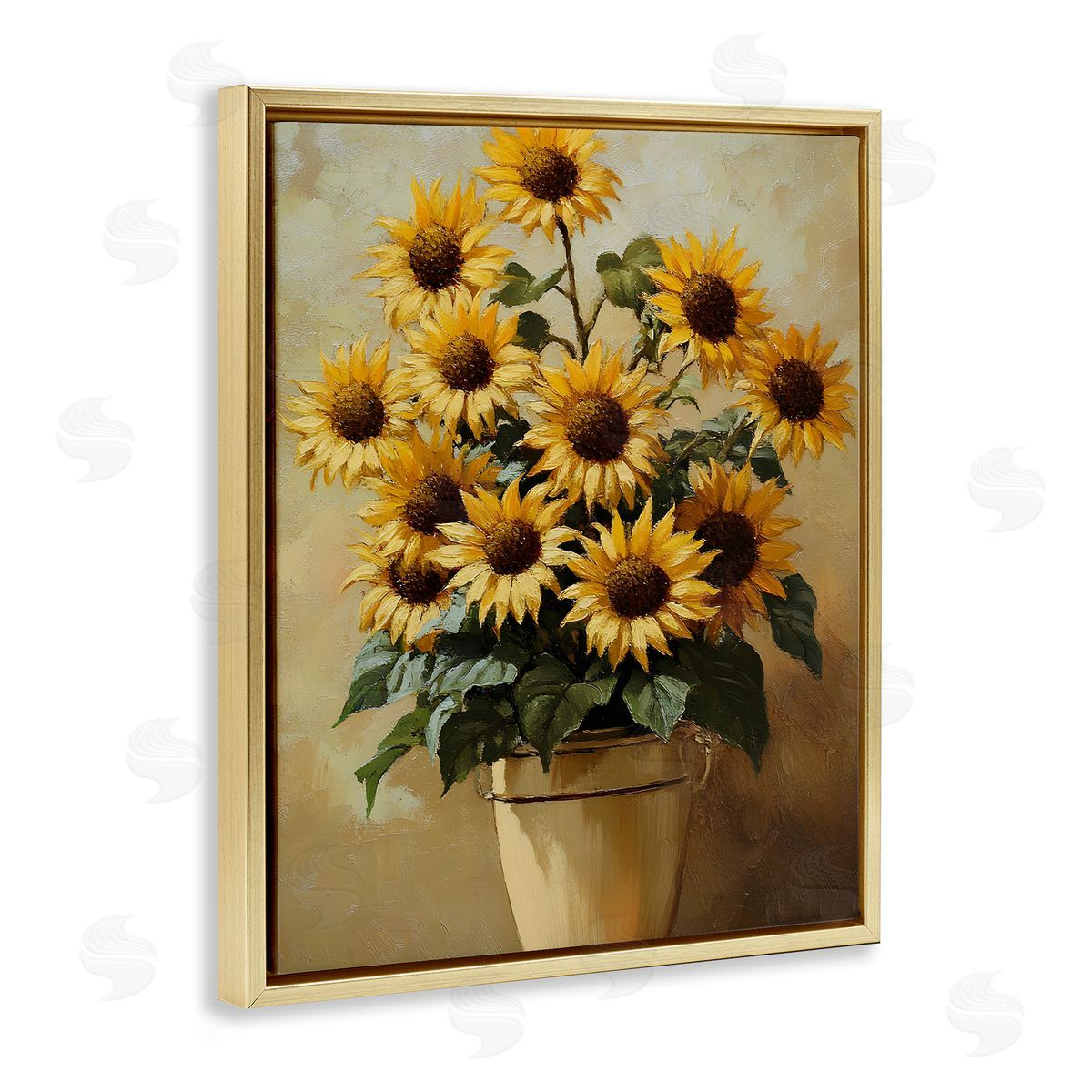 Sunny Sunflowers Arrangement Gold Floating Frame Canvas Wall Art, Home Decor by Franklyn Gregory