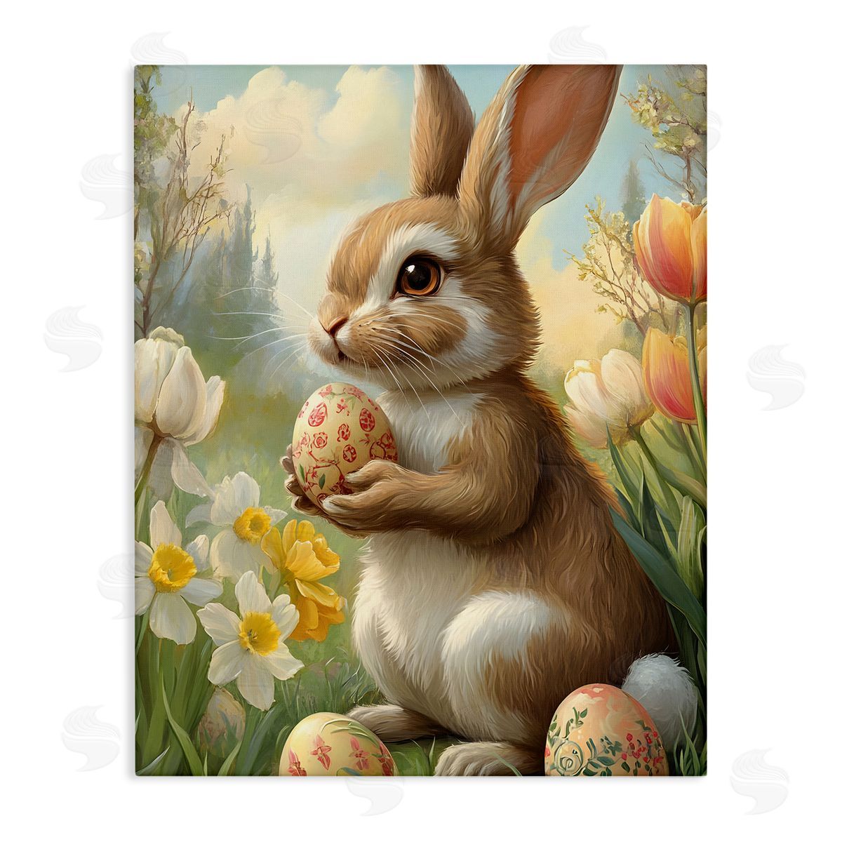 Easter Bunny with Painted Eggs Canvas Wall Art, Home Decor by Franklyn Gregory