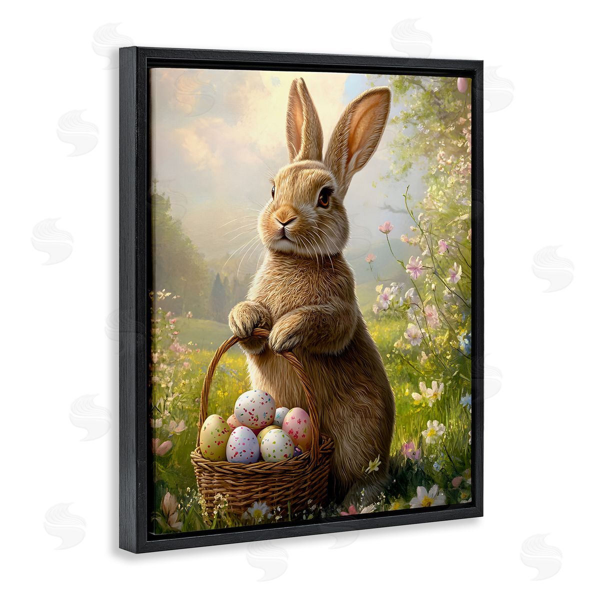 Bunny with Easter Basket Black Floating Frame Canvas Wall Art, Home Decor by Franklyn Gregory