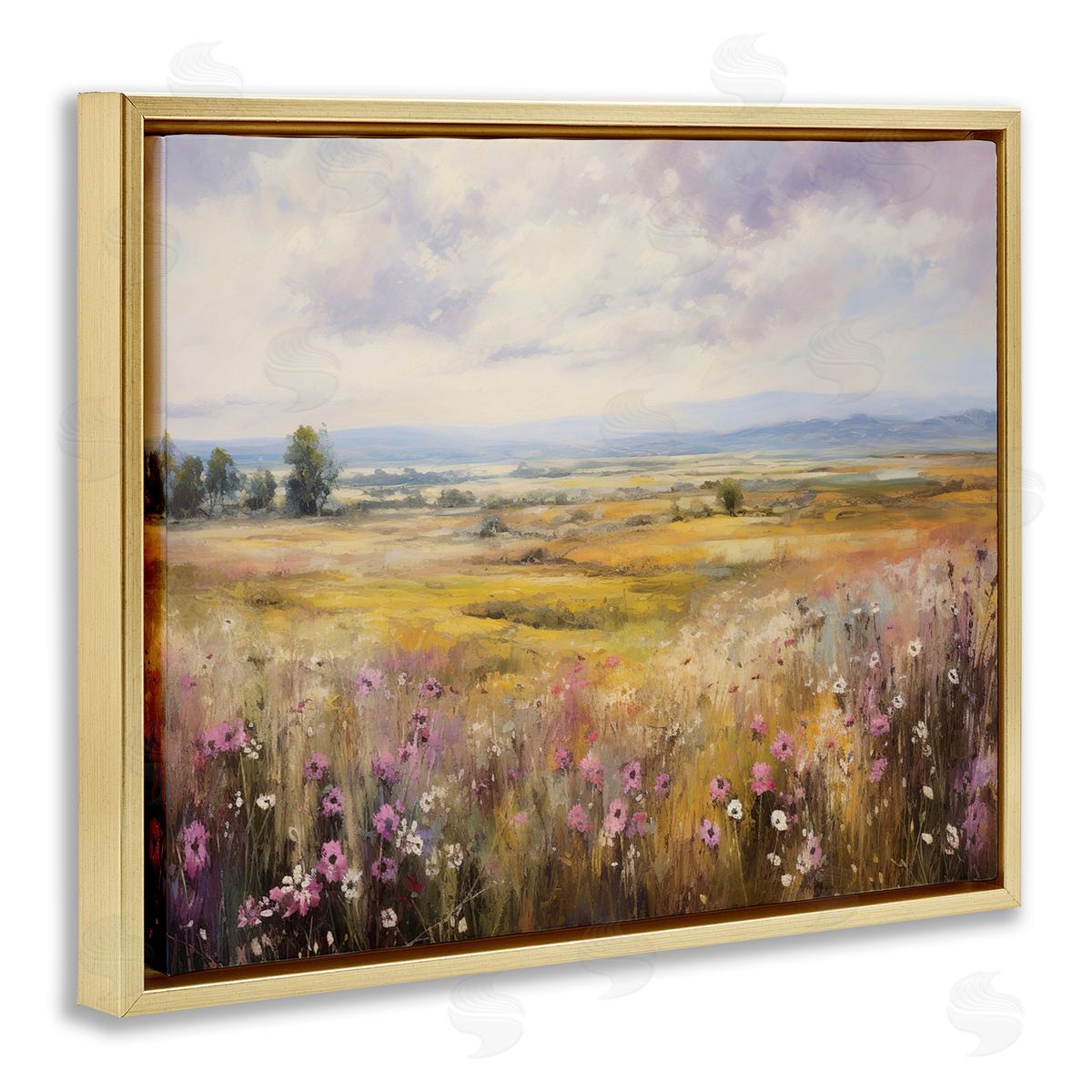 Vast Meadow with Subtle Flowers Gold Floating Frame Canvas Wall Art, Home Decor by Franklyn Gregory