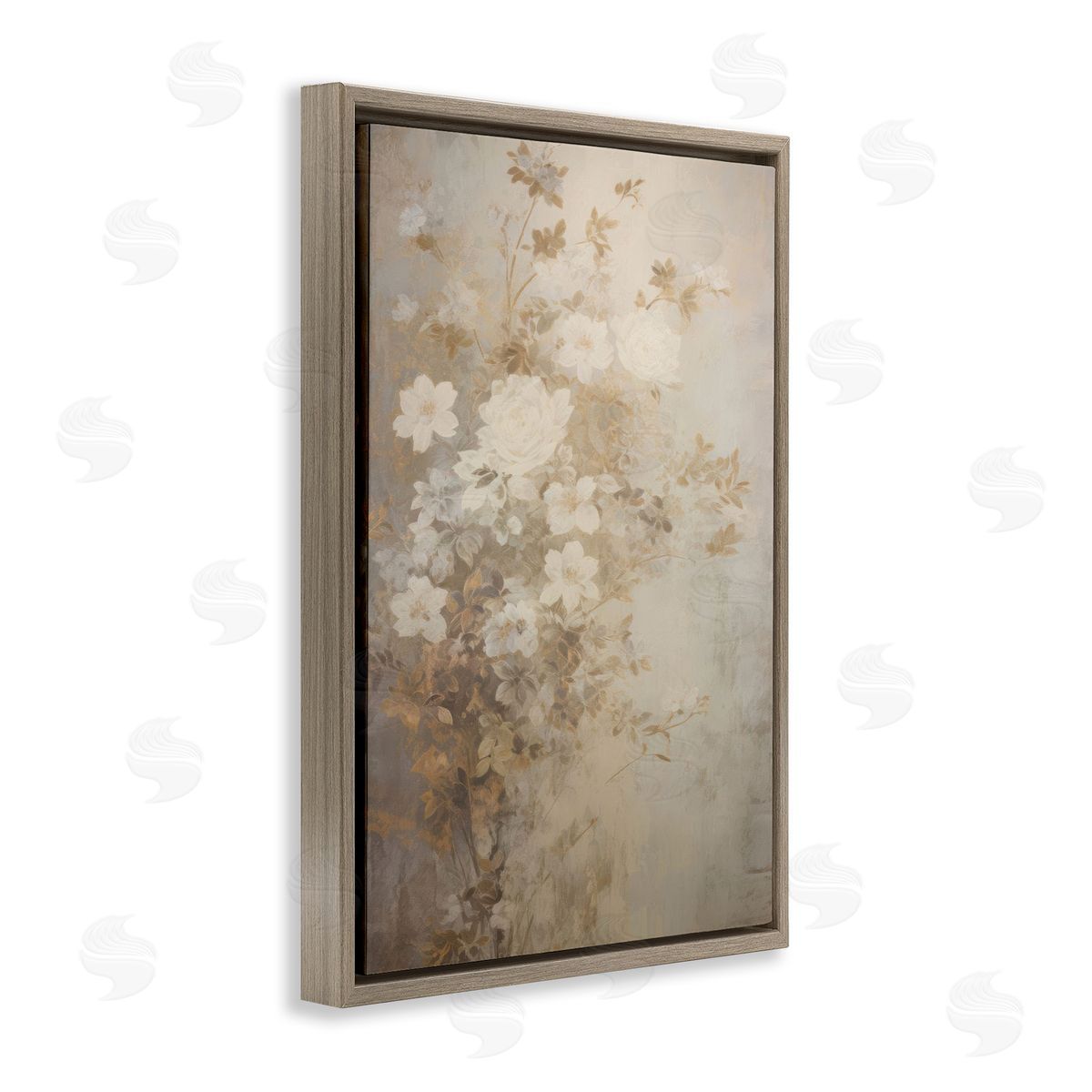 Muted Vintage Florals Brown Floating Frame Canvas Wall Art, Home Decor by LSR Creative Studio