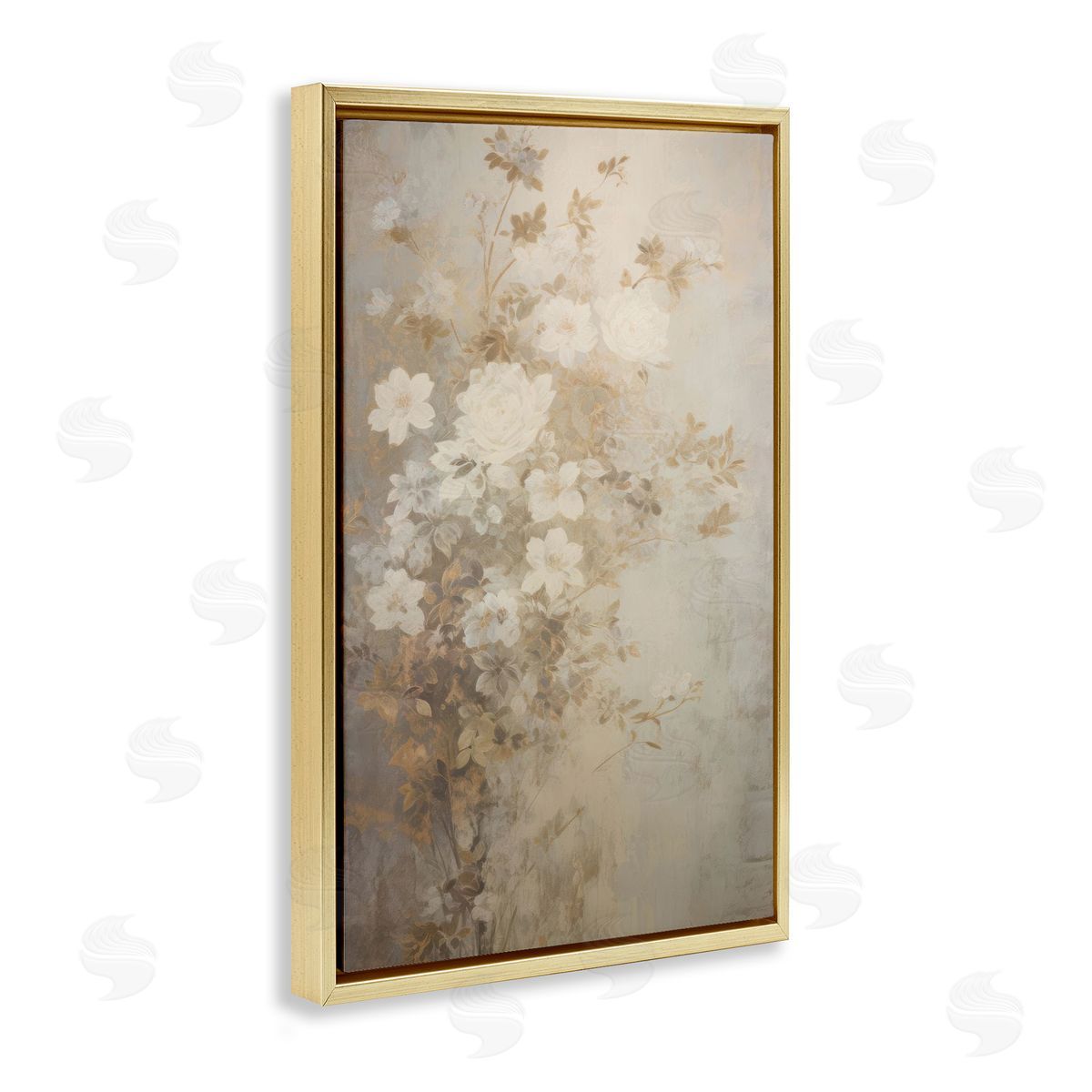 Muted Vintage Florals Gold Floating Frame Canvas Wall Art, Home Decor by LSR Creative Studio