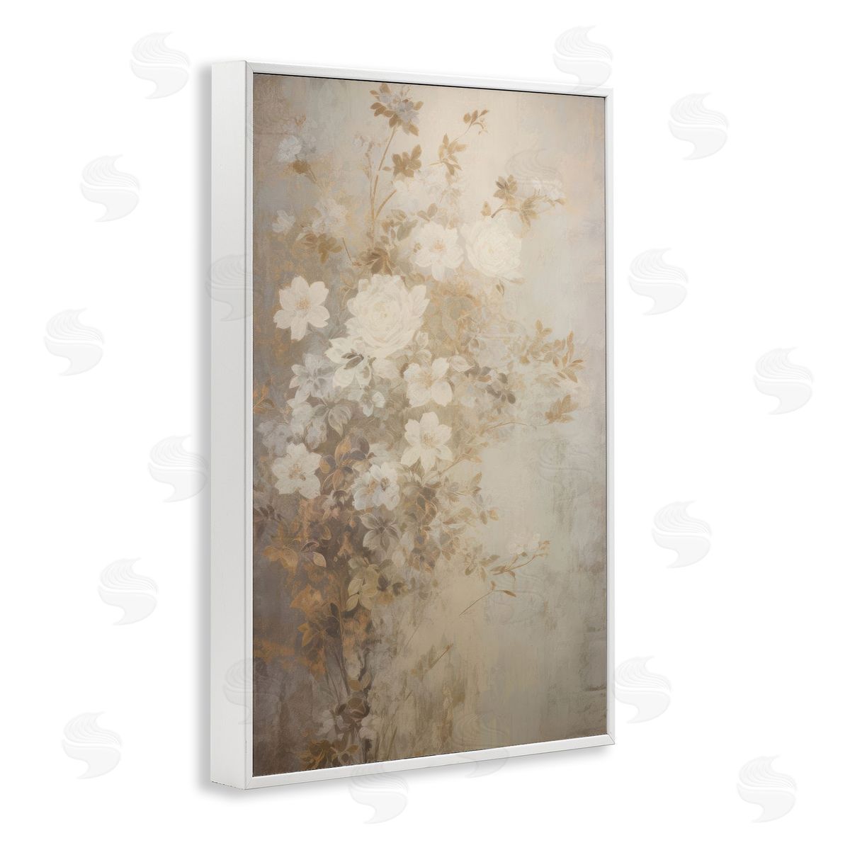Muted Vintage Florals White Frame Print Wall Art, Home Decor by LSR Creative Studio