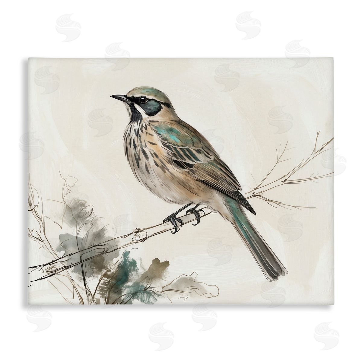 Perched Bird Illustration Canvas Wall Art, Home Decor by LSR Creative Studio