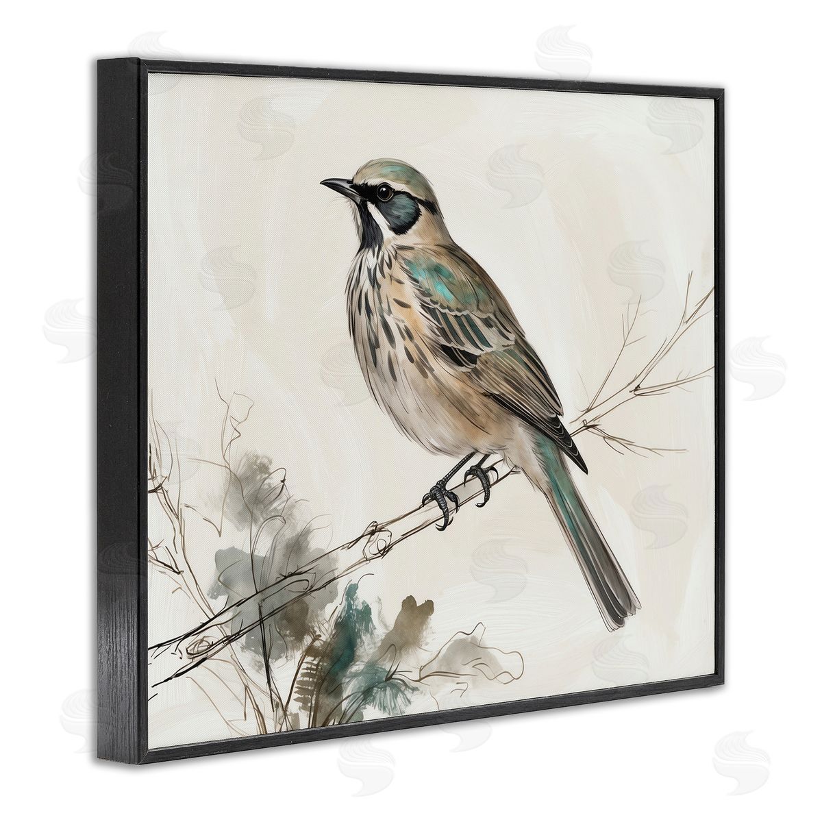 Perched Bird Illustration Black Frame Print Wall Art, Home Decor by LSR Creative Studio