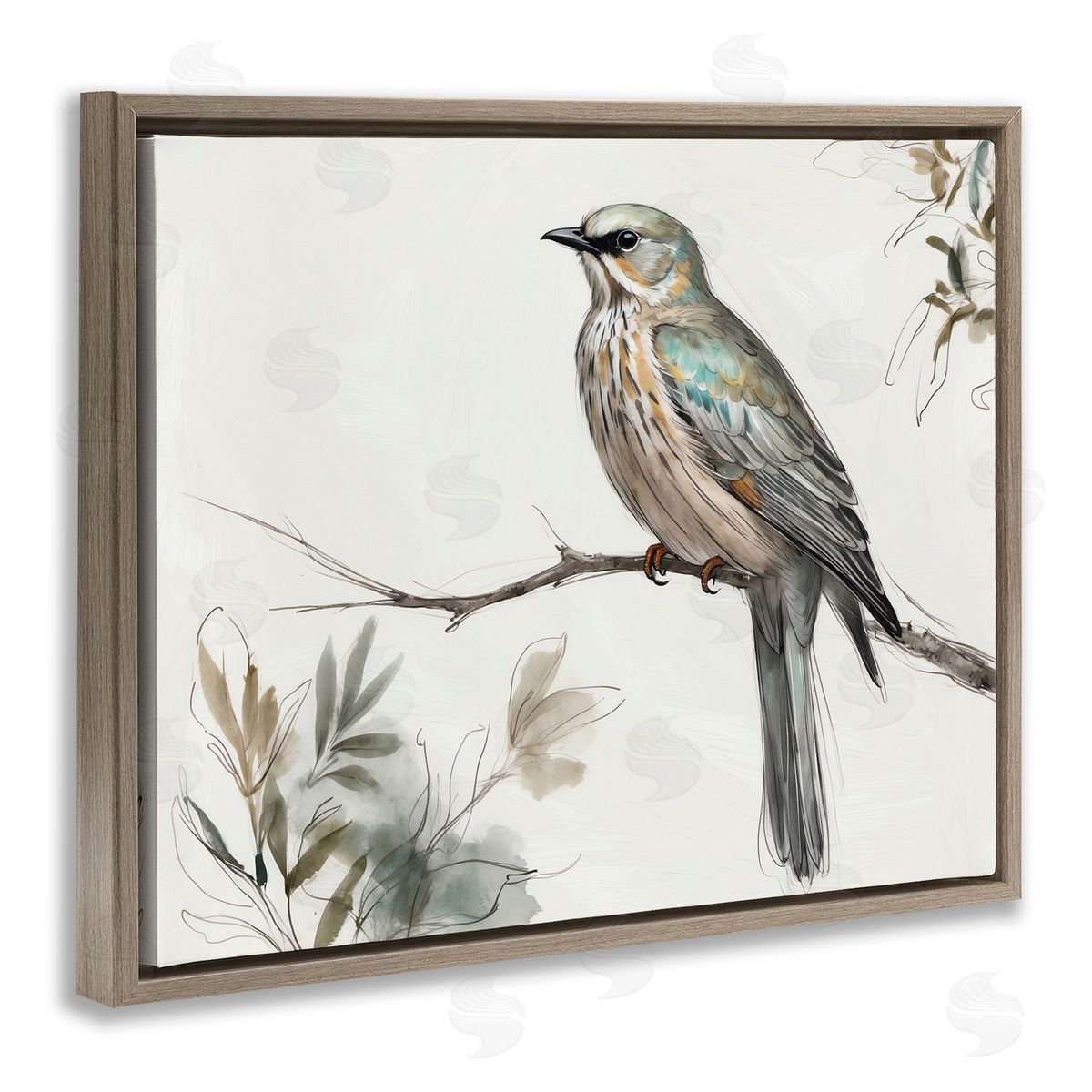 Stoic Bird Wildlife Study Brown Floating Frame Canvas Wall Art, Home Decor by LSR Creative Studio