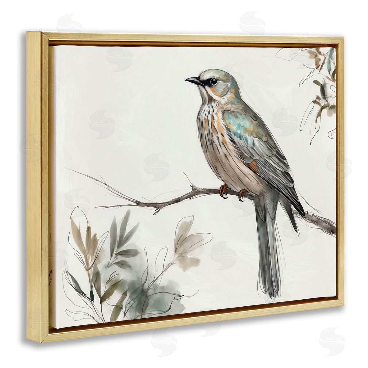 Stoic Bird Wildlife Study Gold Floating Frame Canvas Wall Art, Home Decor by LSR Creative Studio