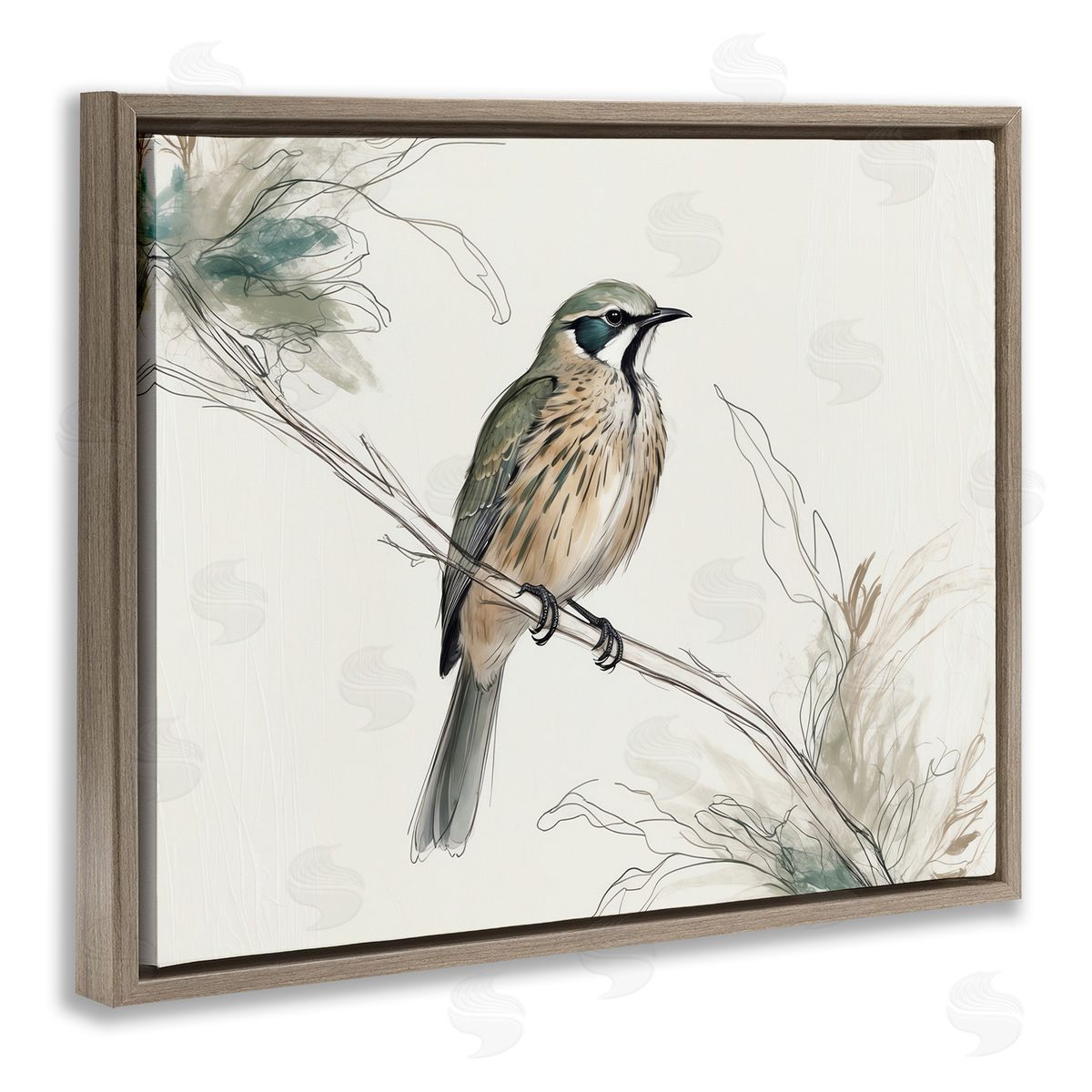 Illustrated Wildlife Bird Brown Floating Frame Canvas Wall Art, Home Decor by LSR Creative Studio
