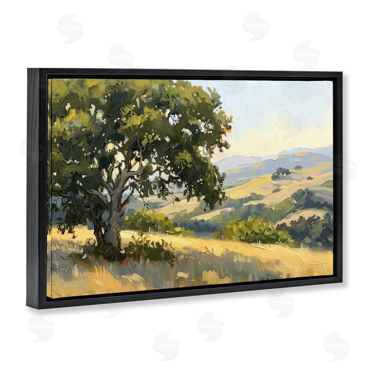 On The Hilltop Scenery Black Floating Frame Canvas Wall Art, Home Decor by LSR Creative Studio