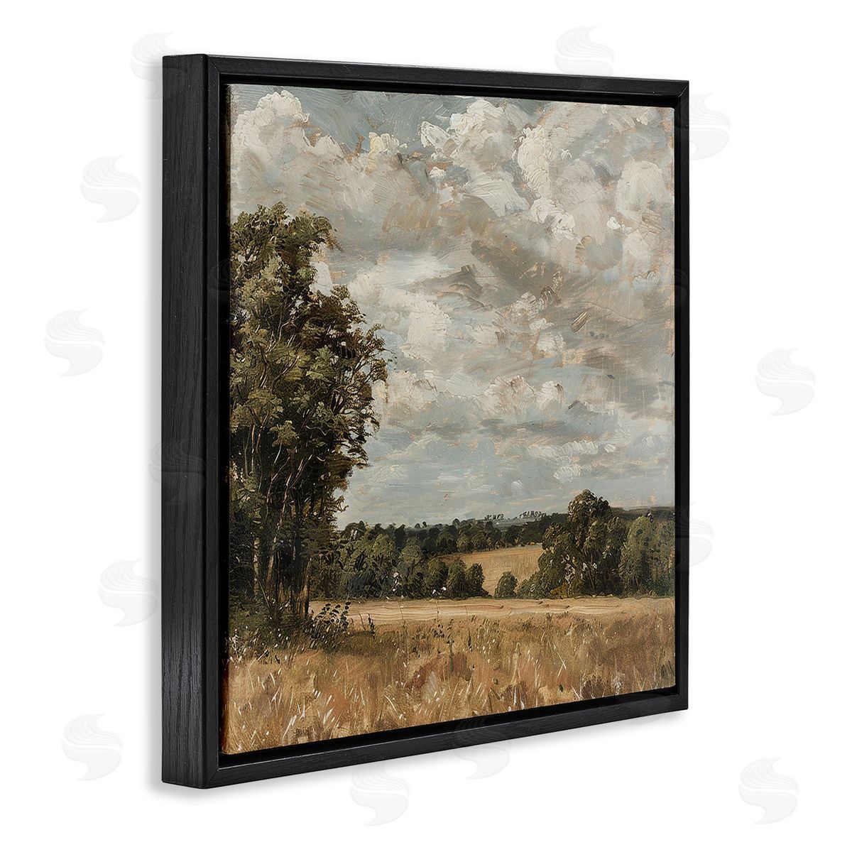 Clouds Over Country Scenery Black Floating Frame Canvas Wall Art, Home Decor by LSR Creative Studio