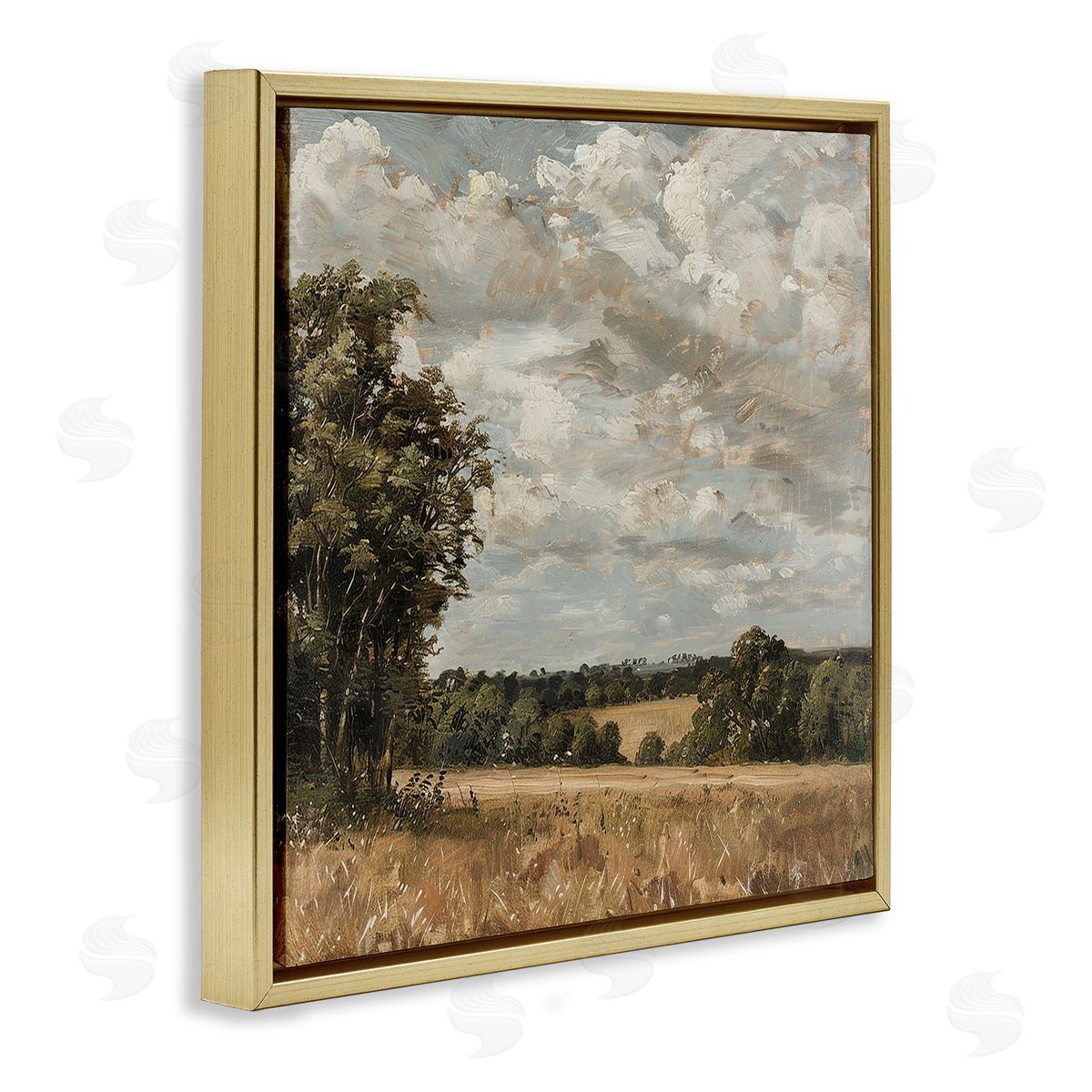 Clouds Over Country Scenery Gold Floating Frame Canvas Wall Art, Home Decor by LSR Creative Studio