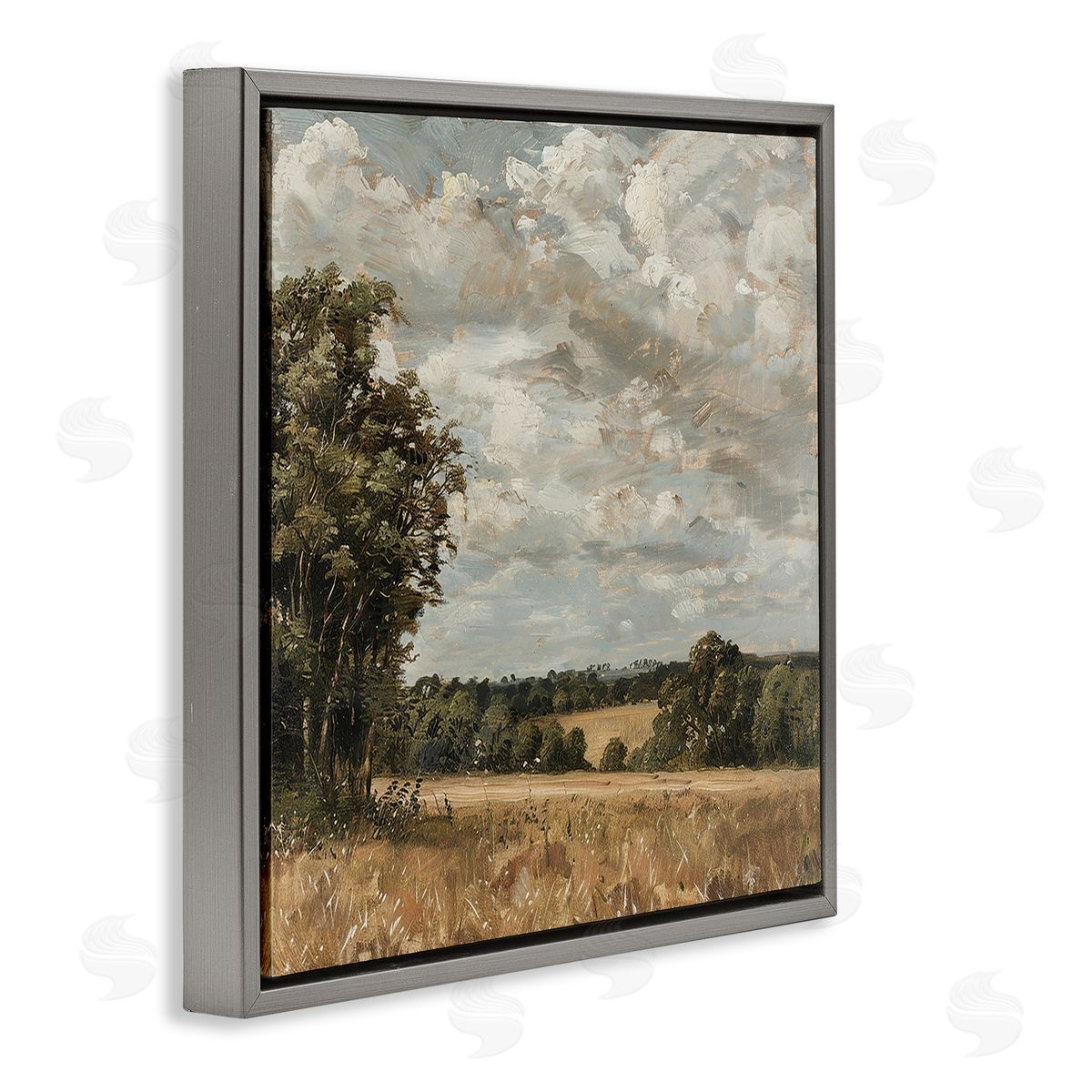 Clouds Over Country Scenery Grey Floating Frame Canvas Wall Art, Home Decor by LSR Creative Studio