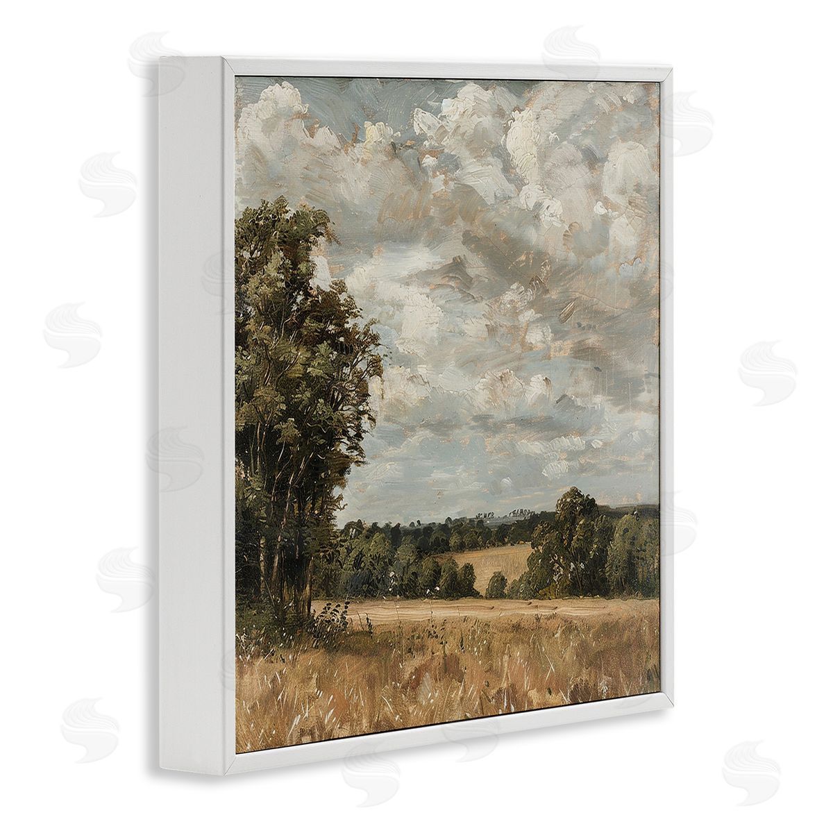 Clouds Over Country Scenery White Frame Print Wall Art, Home Decor by LSR Creative Studio